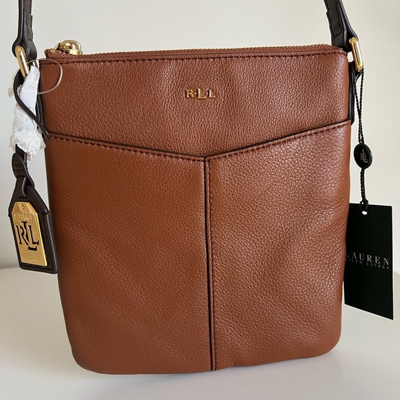 NWT Lauren Ralph Lauren Flat Crossbody Sling Genuine Leather - Picture 1 of 16